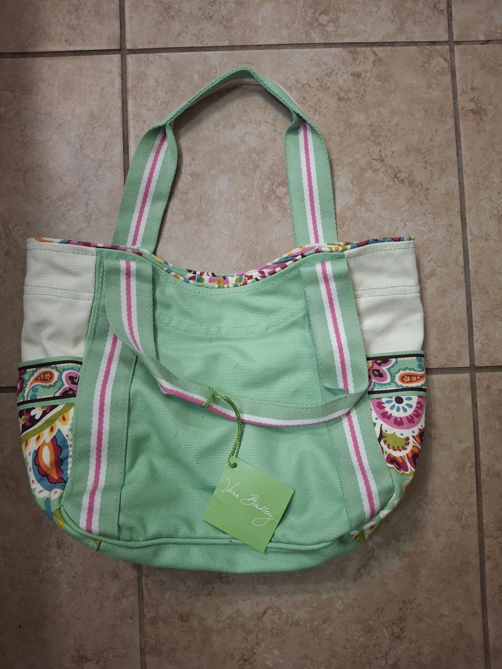 Vera Bradley Mint Green Canvas Tote with Floral Trim